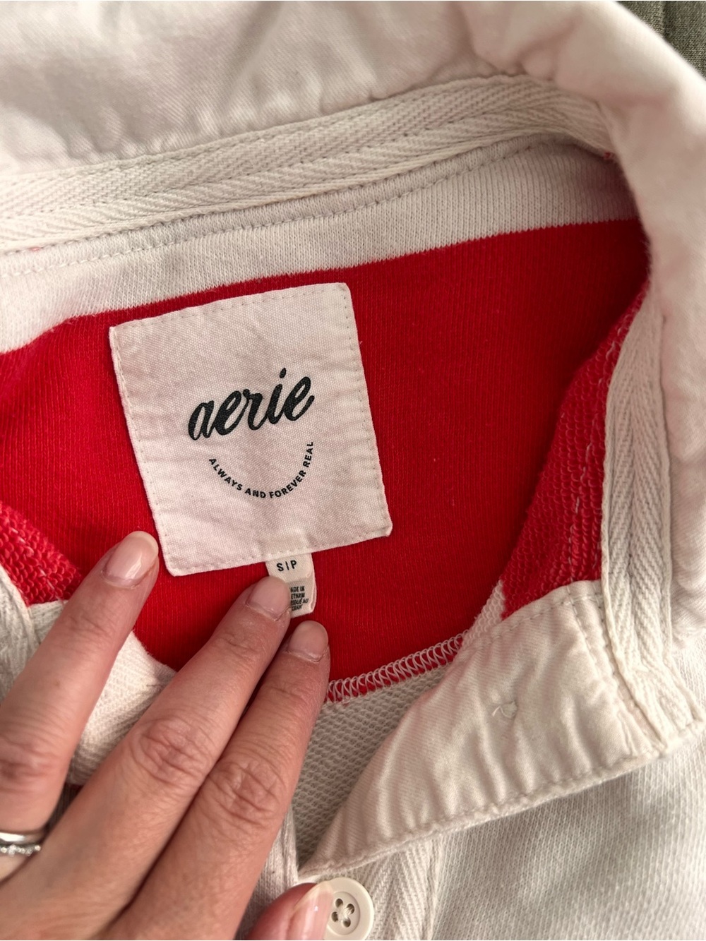 aerie Red and White Wide Stripe Long Sleeve Rugby Tee - Picture 4 of 5